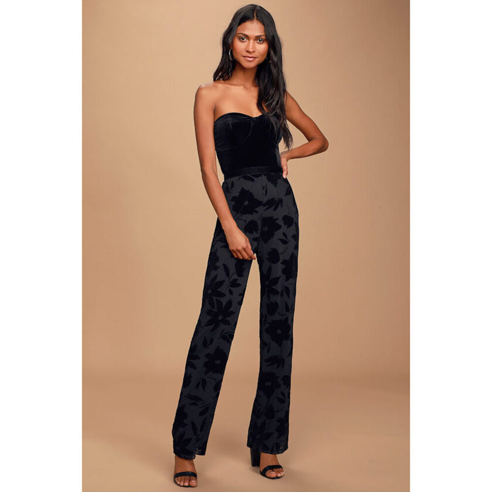 Lulus Love About It Black Velvet Strapless Jumpsuit - Size L